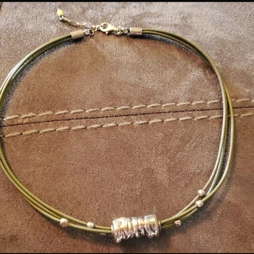 Silpada green leather & .925 sterling silver necklace